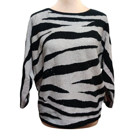 Love Scarlett M Gray Black Zebra Print Embellished Long Sleeve Knit Sweater Cute - Picture 1 of 10